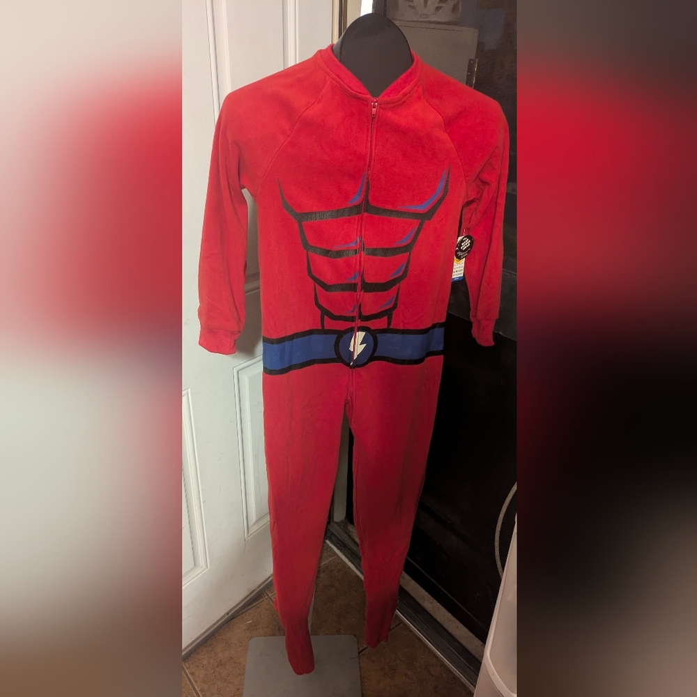 Boys Red Superhero Footed One Piece PJs  Sz 8 New Joe Boxer
